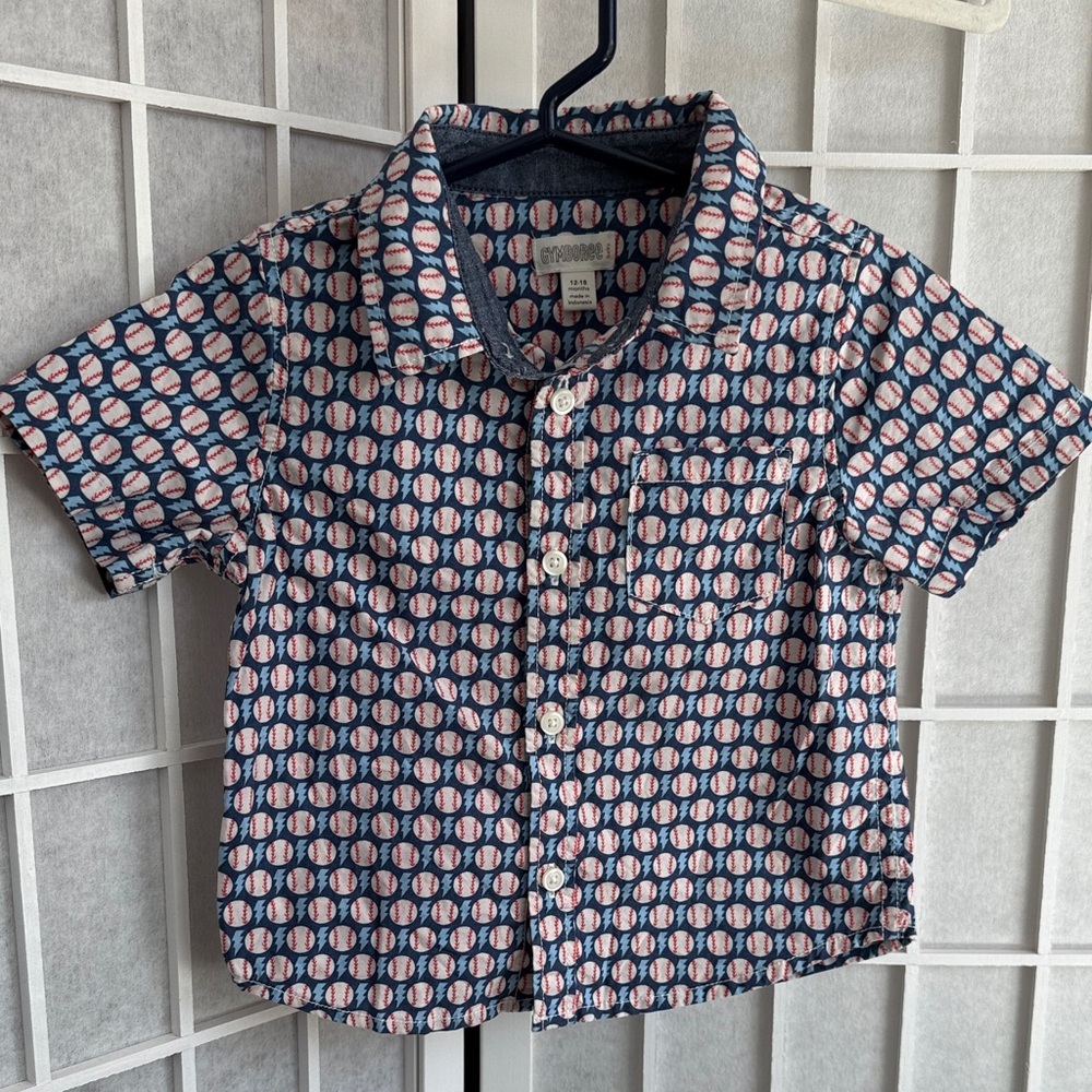 Gymboree Kids  Baseball Patterned Button Up Shirt Size 12-18M